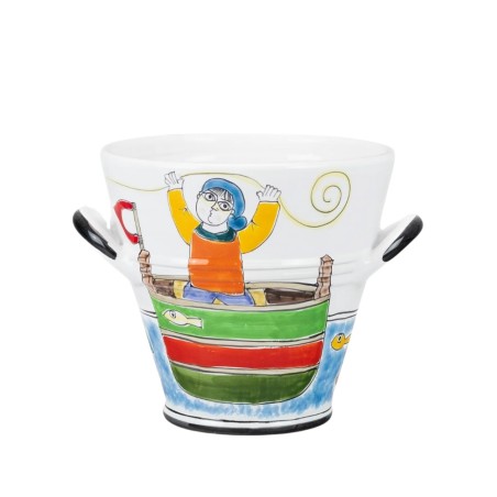 Ice bucket Folk fisherman De simone sicilian handmade pottery Ice bucket Folk fisherman De simone sicilian handmade pottery